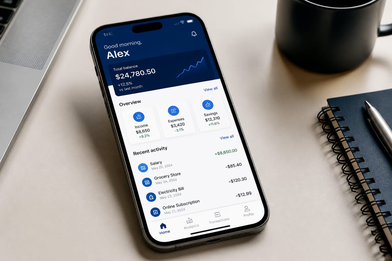 Mobile application interface on a smartphone