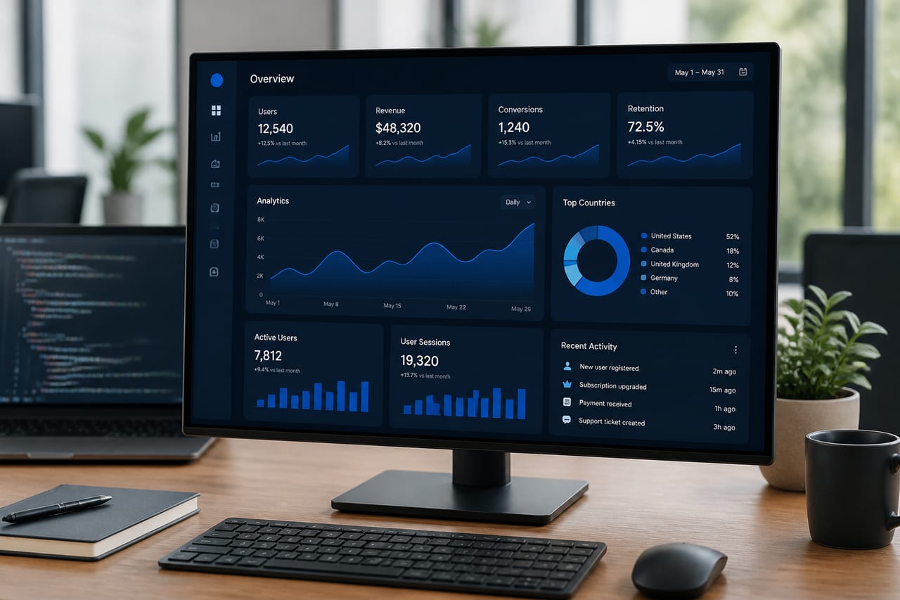 Custom software dashboard on a monitor