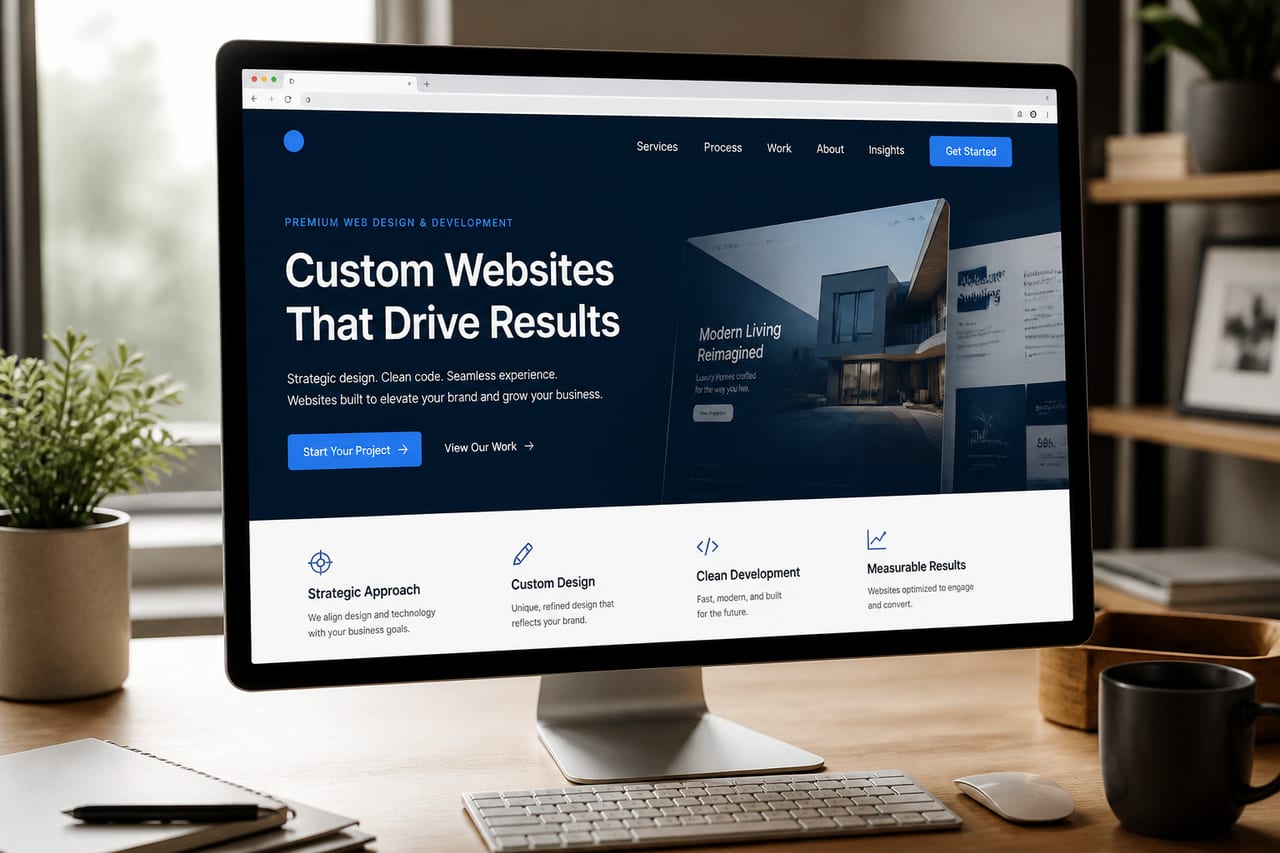 Custom website design mockup on a desktop screen